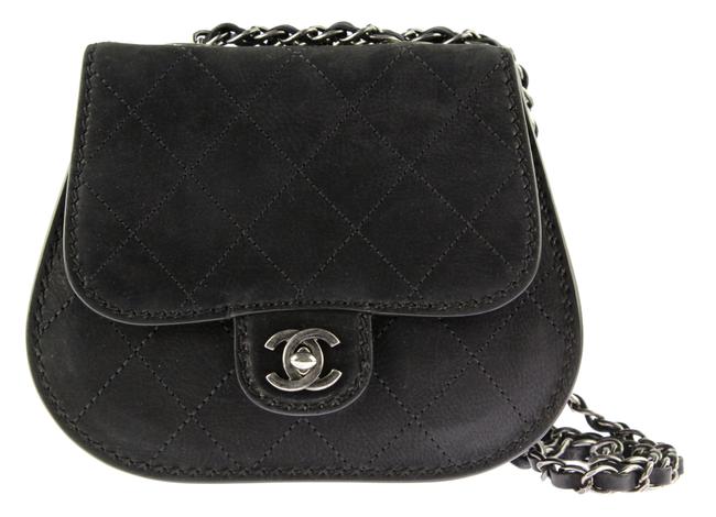 Chanel Coco Twin Small Flap Black Nubuck Leather Cross Body Bag 