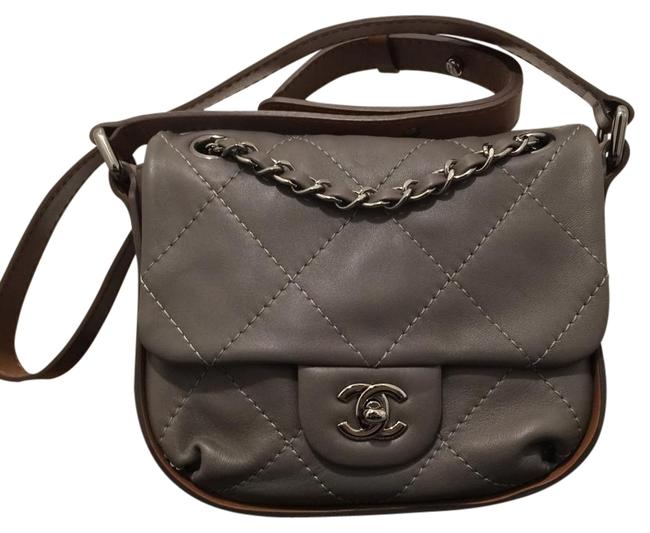 Chanel Convertible Quilted Grey Brown Lambskin Leather Cross Body Bag 
