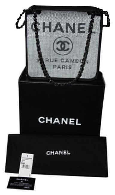 Chanel Messenger Deauville Collection Grey Tweed Leather Cross Body Bag 