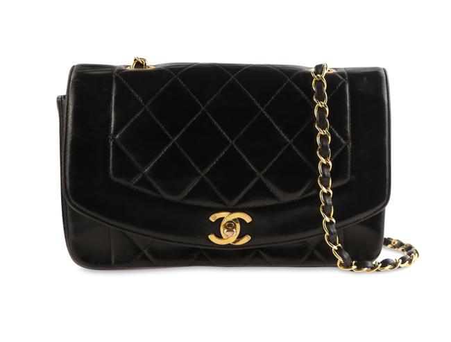 Chanel Diana Flap Black Lambskin Leather Cross Body Bag 