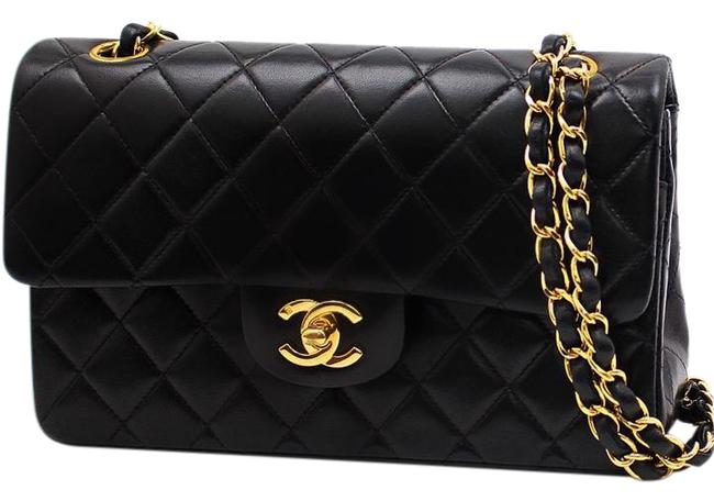 Chanel Double Flap 24k Gold Plated Black Lambskin Cross Body Bag 