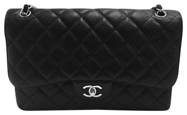 Chanel Double Flap Black Caviar Cross Body Bag 