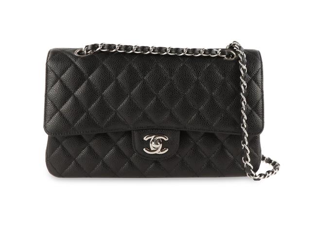 Chanel Double Flap Caviar Black Leather Cross Body Bag 
