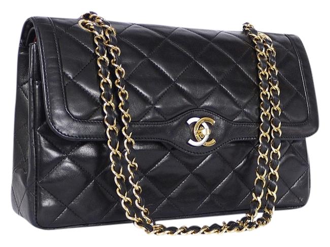 Chanel Double Flap Classic Paris Ltd Vintage Black Lambskin Cross Body Bag 