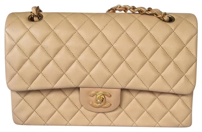 Chanel Double Flap Ghw Beige Lambskin Cross Body Bag 