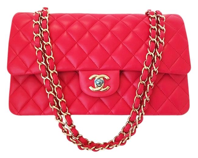 Chanel Double Flap Red Lambskin Leather Cross Body Bag 