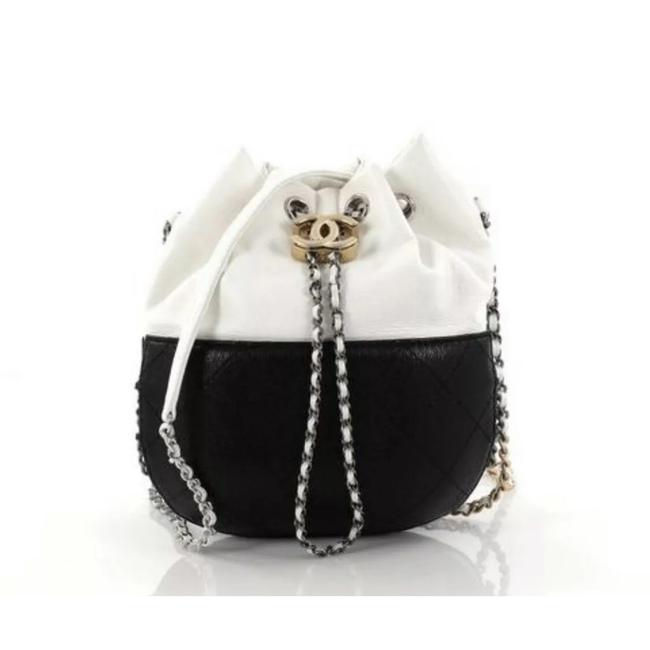 Chanel Drawstring Gabrielle White and Black Lambskin Leather Cross Body Bag 
