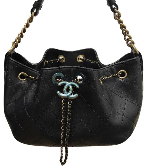 Chanel Drawstring New 2017 2 Ways Black Leather Cross Body Bag 