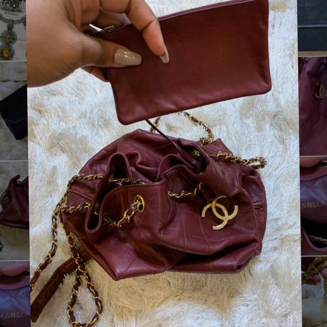 Chanel Drawstring Bucket Quilted Burgundy Leather Cross Body Bag 