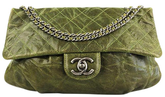 Chanel Elastic Cc Flap Olive Green Leather Cross Body Bag 