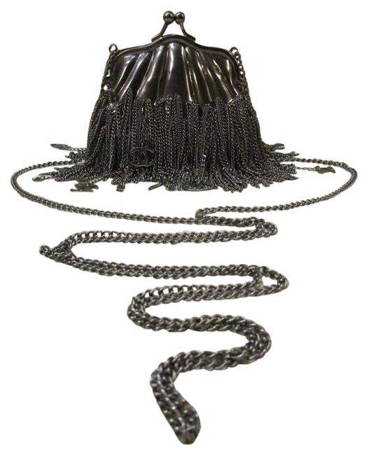 Chanel Evening C C Mini Gunmetal Silver Chains Metal Cross Body Bag 