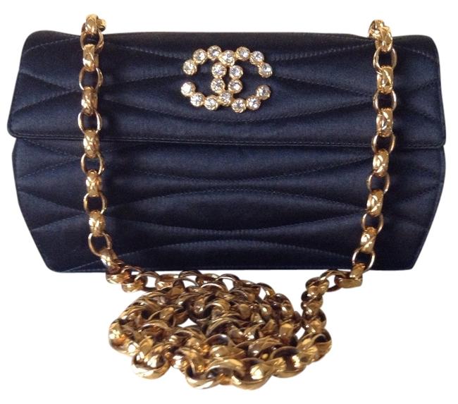 Chanel Classic Flap Evening Rare Vintage Mini Black Silk Cross Body Bag 