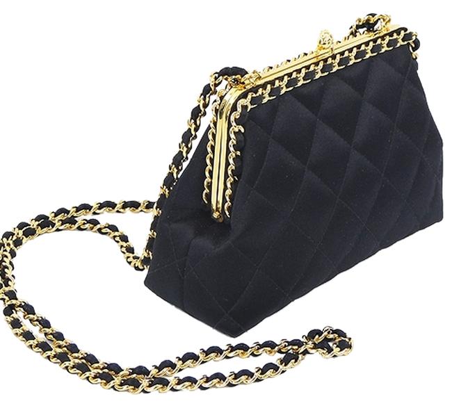 Chanel Evening Handbag Quilted Satin Black Silk satin Cross Body Bag 