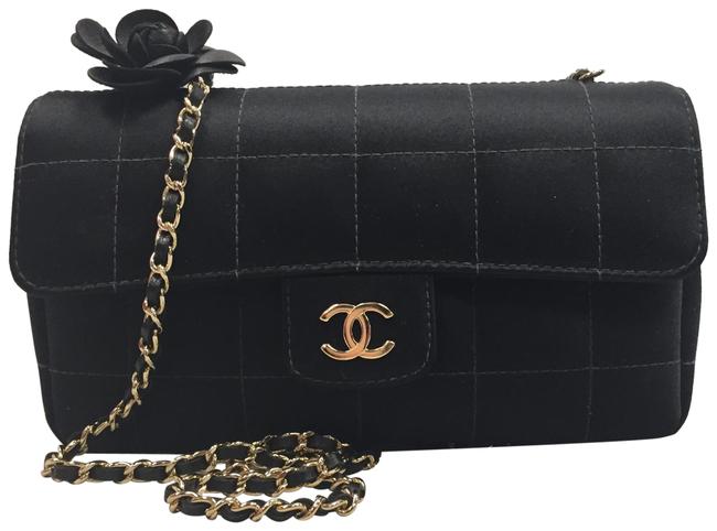 Chanel Evening Quilted with Gold Chain Black Satin Cross Body Bag 