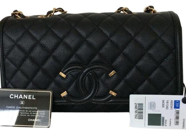 Chanel Filigree Flap Black Caviar Leather Cross Body Bag 