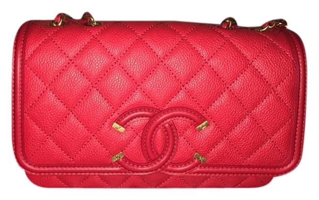 Chanel Filigree Red Leather Cross Body Bag 