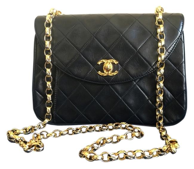 Chanel Flap Black Lambskin Cross Body Bag 