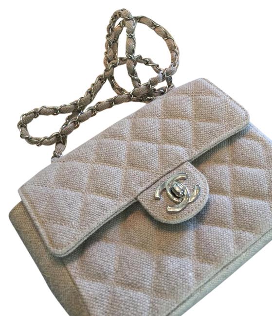Chanel Flap Classic Mini Oatmeal Fabric Cross Body Bag 