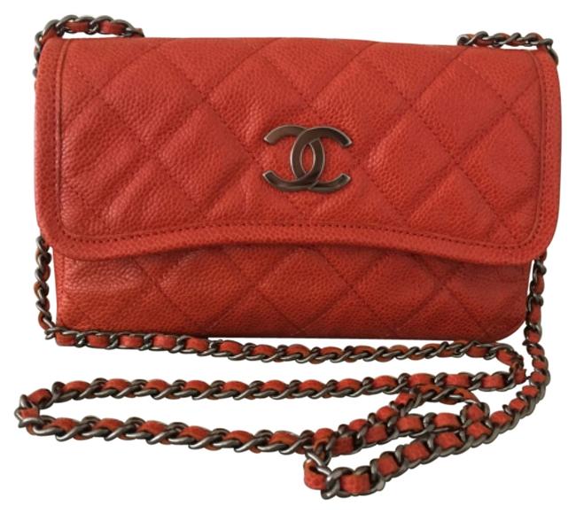 Chanel Flap Small Mini Dark Orange Caviar Cross Body Bag 