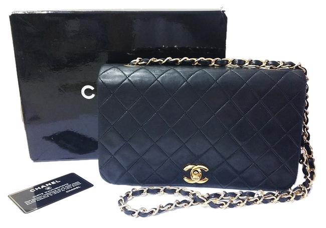 Chanel Full Flap Single Chain Handbag Black Leather Cross Body Bag 