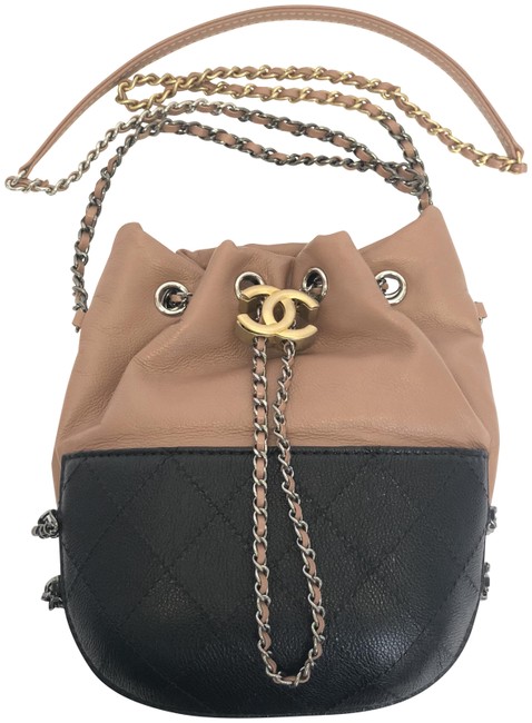Chanel Gabrielle Bucket Small Camel Black Cross Body Bag 