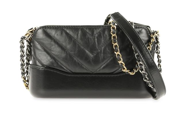 Chanel Gabrielle Clutch Chain Black Calfskin Leather Cross Body Bag 
