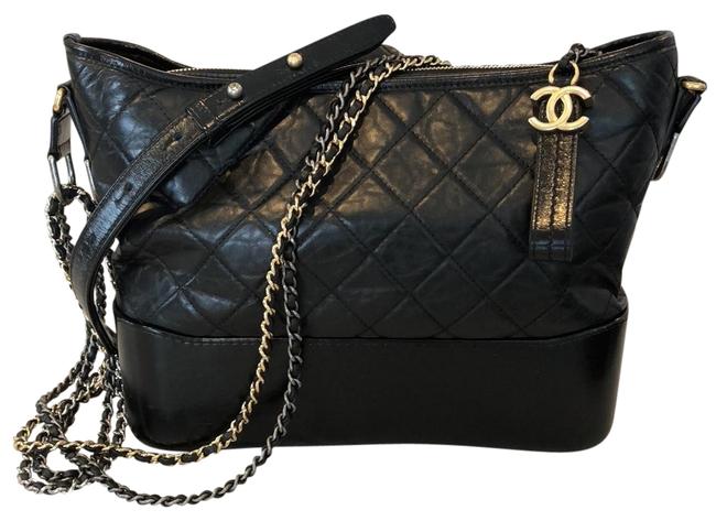 Chanel Gabrielle Hobo Hobo Medium Black Calfskin Leather Cross Body Bag 