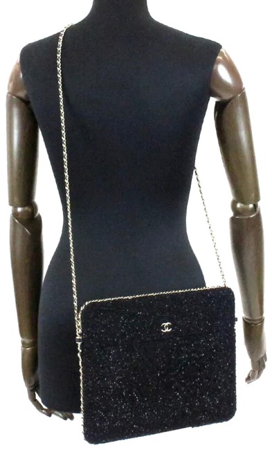 Chanel Glitter Extremely Rare With Black Tweed Cross Body Bag 