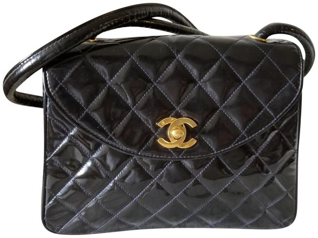 Chanel Hobo Handbag Gold Hardware Black Patent Leather Cross Body Bag 