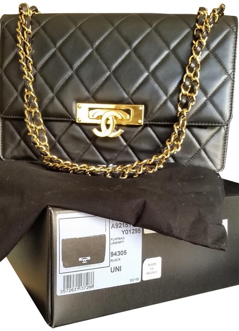 Chanel Golden Black Refined Lambskin Cross Body Bag 