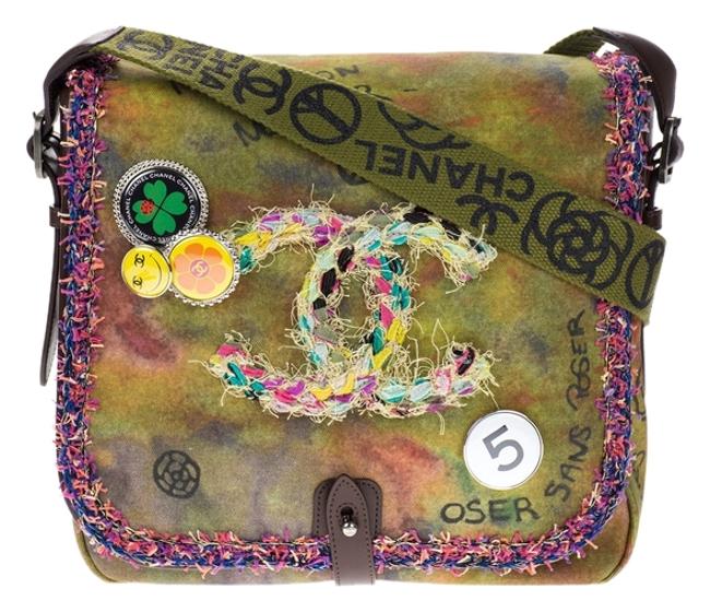Chanel Graffiti On The Pavements Green Canvas Cross Body Bag 