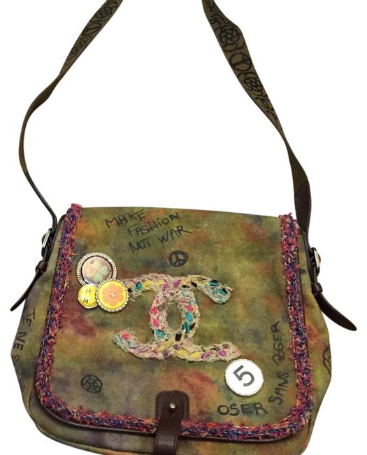 Chanel Green Canvas Cross Body Bag 