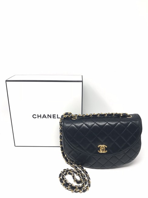 Chanel Half Moon Black Leather Cross Body Bag 