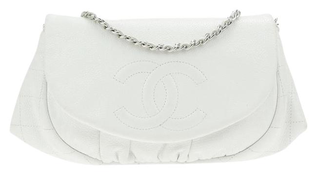 Chanel Shoulder Half Moon White Caviar Leather Cross Body Bag 