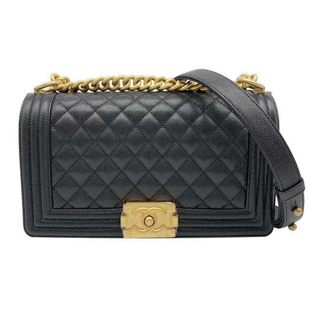 Chanel Handbag Boy 2019 Medium Caviar Goldtone Hardware Black Leather Cross Body Bag 