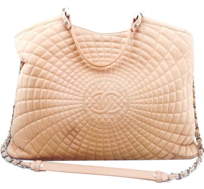 Chanel Iridescent Tote Handbag Beige Leather Cross Body Bag 