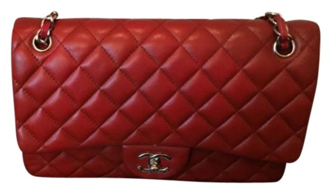 Chanel Jumbo Flap Red Lamb Cross Body Bag 