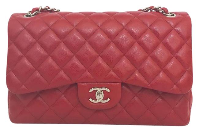 Chanel Jumbo Medium Red Leather Cross Body Bag 