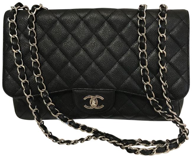 Chanel Jumbo Single Flap Black Caviar Leather Cross Body Bag 