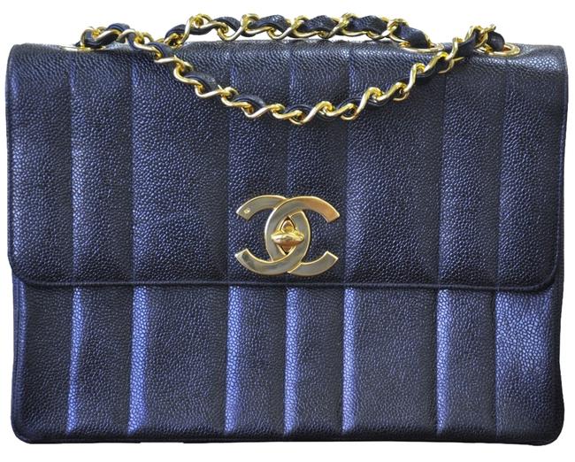 Chanel Jumbo Vertical Flap Black Caviar Leather Cross Body Bag 