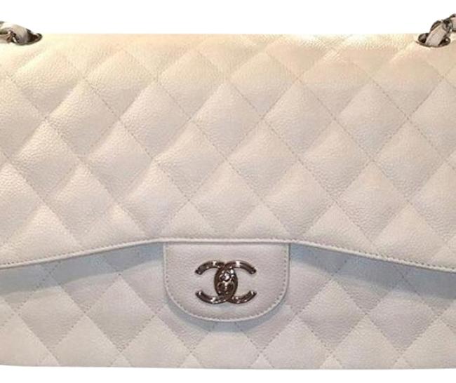 Chanel Jumbo White Caviar Leather Cross Body Bag 