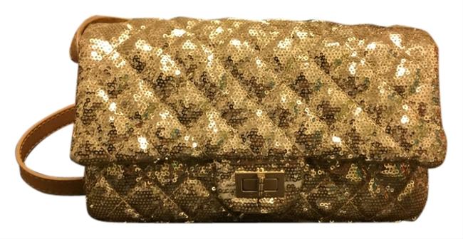 Chanel Limited Edition Sequin Spark Fabric Single Flap Gold Cross Body Bag 