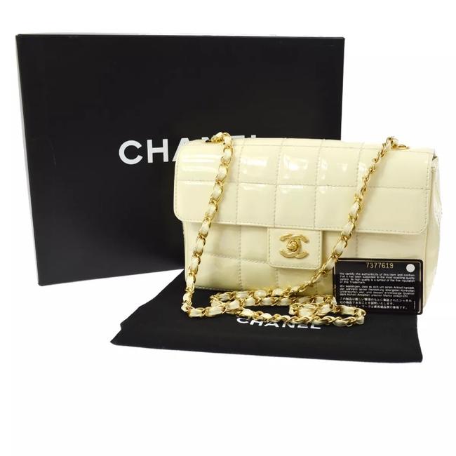 Chanel Logo Mini Flap Off White Patent Leather Cross Body Bag 