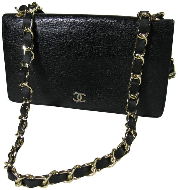 Chanel Long Wallet Cc Logo Quilted Black Leather Cross Body Bag 