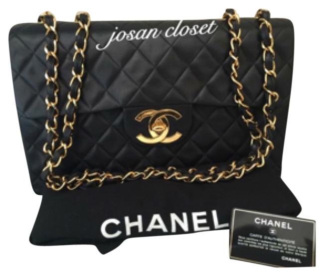 Chanel Maxi 34&quot Black Lamsbkin Cross Body Bag 
