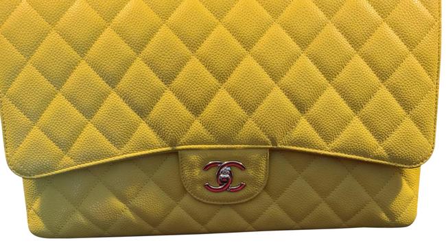 Chanel Maxi Handbag Yellow Caviar Cross Body Bag 