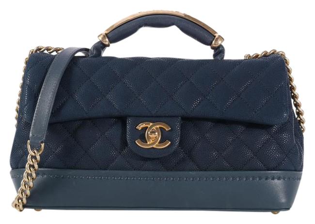 Chanel Medium Blue Globe Trotter Flap Navy Leather Cross Body Bag 