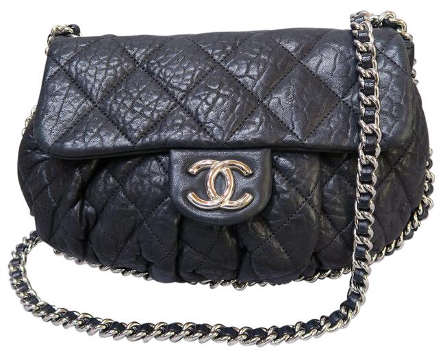 Chanel Medium Chain Around Black Calfskin Leather Cross Body Bag 