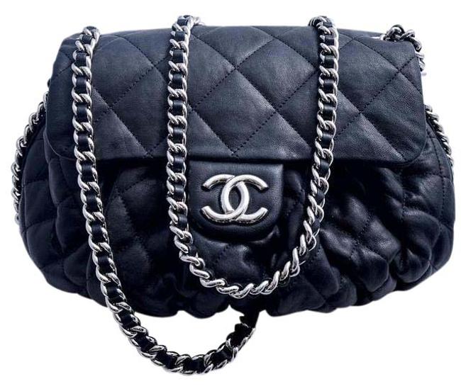 Chanel Medium Chain Around Black Lambskin Leather Cross Body Bag 
