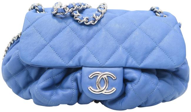 Chanel Medium Chain Around Blue Calfskin Leather Cross Body Bag 